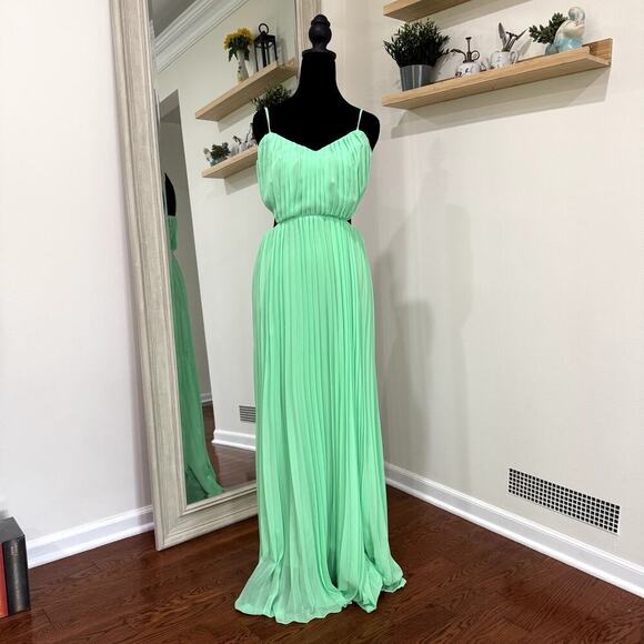 Other Dresses & Skirts - NWOT Neon Green Pleated Maxi Dress with Side Cutouts Women's Size M